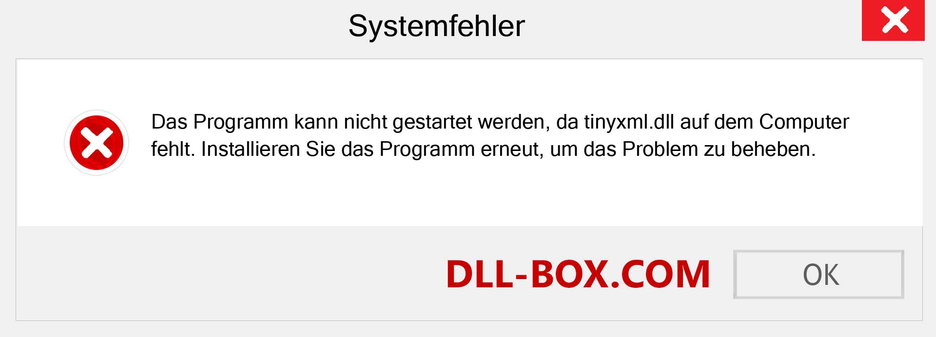 tinyxml.dll-Datei fehlt?. Download für Windows 7, 8, 10 - Fix tinyxml dll Missing Error unter Windows, Fotos, Bildern